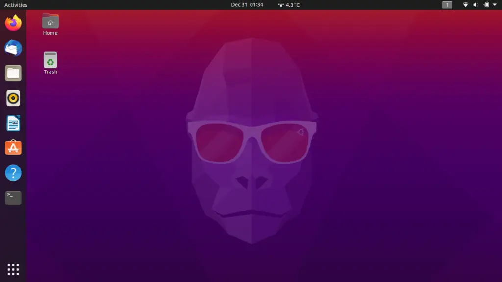 Ubunto 20.10 Groovy Gorilla vanilla desktop