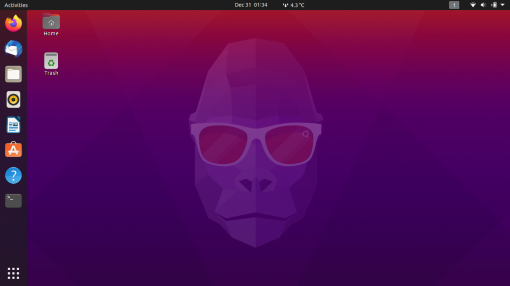 Ubunto 20.10 Groovy Gorilla vanilla desktop
