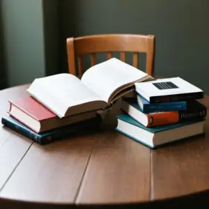 Books on a table. Image by openart.ai